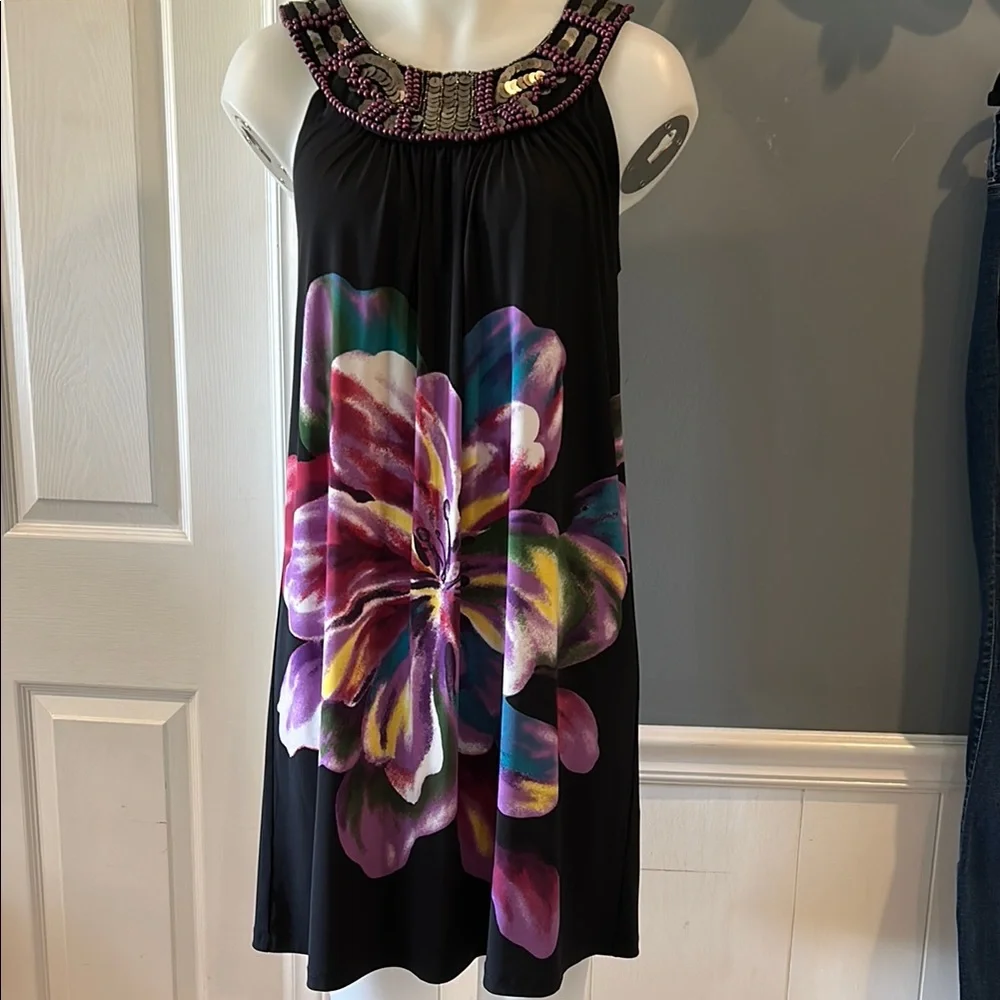 Ronni Nicole Floral Embellished Black Dress - Picture 1 of 5